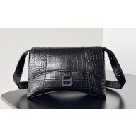 Balenciaga Downtown XS Shoulder Bag in calfskin crocodile embossed Black