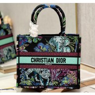 Dior Small Book Tote Bag in Multicolor Toile de Jouy Voyage Embroidery Green