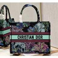 Dior Medium Book Tote Bag in Multicolor Toile de Jouy Voyage Embroidery Green