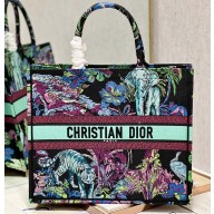 Dior Large Book Tote Bag in Multicolor Toile de Jouy Voyage Embroidery Green