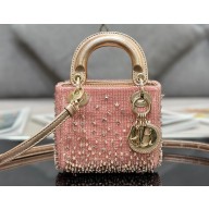 Lady Dior Micro Bag Pink in Satin with Gradient Bead Embroidery