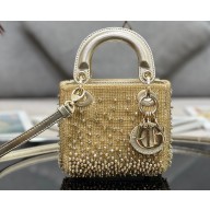 Lady Dior Micro Bag Gold in Satin with Gradient Bead Embroidery
