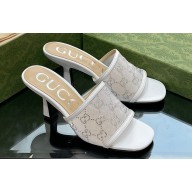 Gucci Heel 7.5cm GG crystal mesh mid-heel slide sandals 747245 White 2023
