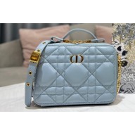 Dior Caro Box Bag in Quilted Macrocannage Calfskin Light Blue