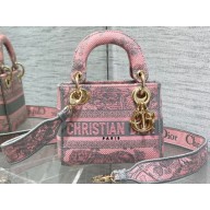Lady Dior Mini D-Lite Bag  in Pink and Gray Toile de Jouy Sauvage Embroidery