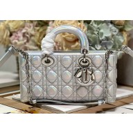 Dior Medium Lady D-Joy Bag in Iridescent and Cannage Lambskin Silver