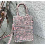 Dior Mini Dioriviera Book Tote Phone Bag in Gray and Pink Toile de Jouy Reverse Embroidery