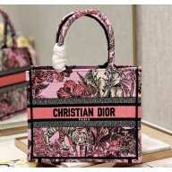 Dior Small Book Tote Bag in Multicolor Toile de Jouy Voyage Embroidery Pink