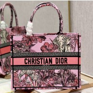Dior Medium Book Tote Bag in Multicolor Toile de Jouy Voyage Embroidery Pink