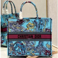 Dior Large Book Tote Bag in Multicolor Toile de Jouy Voyage Embroidery Blue