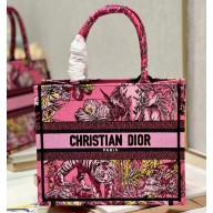Dior Small Book Tote Bag in Multicolor Toile de Jouy Voyage Embroidery Fuchsia
