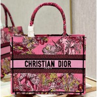 Dior Medium Book Tote Bag in Multicolor Toile de Jouy Voyage Embroidery Fuchsia
