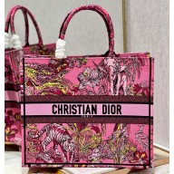 Dior Large Book Tote Bag in Multicolor Toile de Jouy Voyage Embroidery Fuchsia