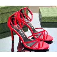 Gucci Heel 8.5cm strappy sandals with Crystal Double G 748867 patent Leather Red 2023