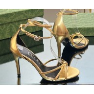 Gucci Heel 8.5cm strappy sandals with Crystal Double G 748867 Leather Gold 2023