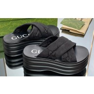 Gucci padded nylon GG platform slide sandals 738707 Black 2023