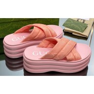 Gucci padded nylon GG platform slide sandals 738707 Pink 2023