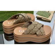 Gucci padded nylon GG platform slide sandals 738707 Beige 2023