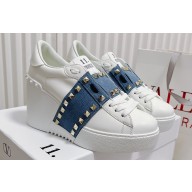 Valentino Heel 9cm platform 3cm Open Disco wedge Sneakers in calfskin White/Denim Blue 2023