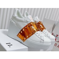 Valentino Heel 9cm platform 3cm Open Disco wedge Sneakers in calfskin White/Gold 2023
