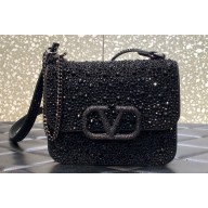 Valentino VSLING Shoulder Small Bag Black WITH SPARKLING EMBROIDERY 2023