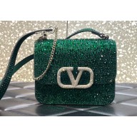 Valentino VSLING Shoulder Small Bag Green WITH SPARKLING EMBROIDERY 2023
