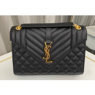 Saint Laurent medium envelope Bag in quilted grain de poudre embossed leather 600185 Black/Gold