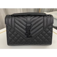 Saint Laurent medium envelope Bag in quilted grain de poudre embossed leather 600185 Black