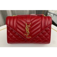Saint Laurent small envelope Bag in quilted grain de poudre embossed leather 600195 Red