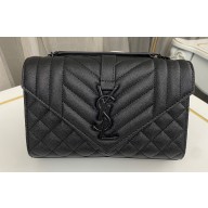 Saint Laurent small envelope Bag in quilted grain de poudre embossed leather 600195 Black