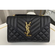 Saint Laurent small envelope Bag in quilted grain de poudre embossed leather 600195 Black/Gold