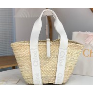 Chloe Sense medium basket bag in raffia White