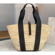 Chloe Sense medium basket bag in raffia Black