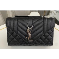 Saint Laurent small envelope Bag in quilted grain de poudre embossed leather 600195 Black/Silver