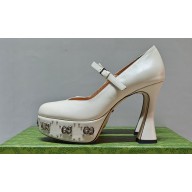 Gucci Heel 14cm platform 4cm pumps with GG studs 740602 White 2023