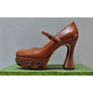 Gucci Heel 14cm platform 4cm pumps with GG studs 740602 Brown 2023