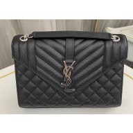 Saint Laurent medium envelope Bag in quilted grain de poudre embossed leather 600185 Black/Silver