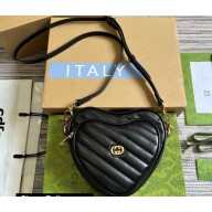 Gucci Interlocking G mini heart shoulder bag 751628 Black 2023