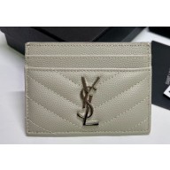 Saint Laurent Cassandre Matelassé Card Case In Grain De Poudre Embossed Leather 423291 Blanc Vintage/Silver