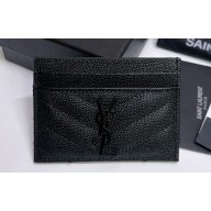 Saint Laurent Cassandre Matelassé Card Case In Grain De Poudre Embossed Leather 423291 Black