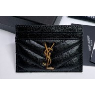 Saint Laurent Cassandre Matelassé Card Case In Grain De Poudre Embossed Leather 423291 Black/Gold