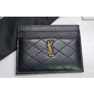 Saint Laurent Gaby Card Case In Quilted Lambskin 703219 Black