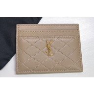 Saint Laurent Gaby Card Case In Quilted Lambskin 703219 Beige