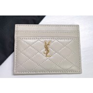 Saint Laurent Gaby Card Case In Quilted Lambskin 703219 Vintage White