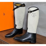 Hermes Jumping boots Black in calfskin and printed H canvas 2023