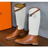 Hermes Jumping boots in calfskin Brown and printed H canvas 2023