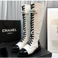 Chanel Lambskin & Patent Calfskin High Boots G45005 White 2023