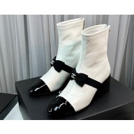 Chanel Heel 5.5cm Stretch Lambskin & Patent Calfskin Short Boots with Bow G40099 White 2023