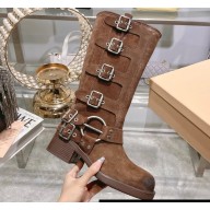 Miu Miu Leather Boots with straps and buckles 5W792D Suede Brown 2023