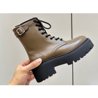 Celine Bulky Lace-Up Boots With Buckle Details In Shiny Bull Khaki 2023